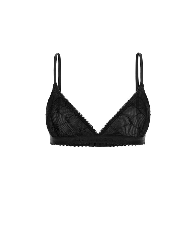 EMBROIDERED LACE TRIANGLE BRALETTE BLACK
