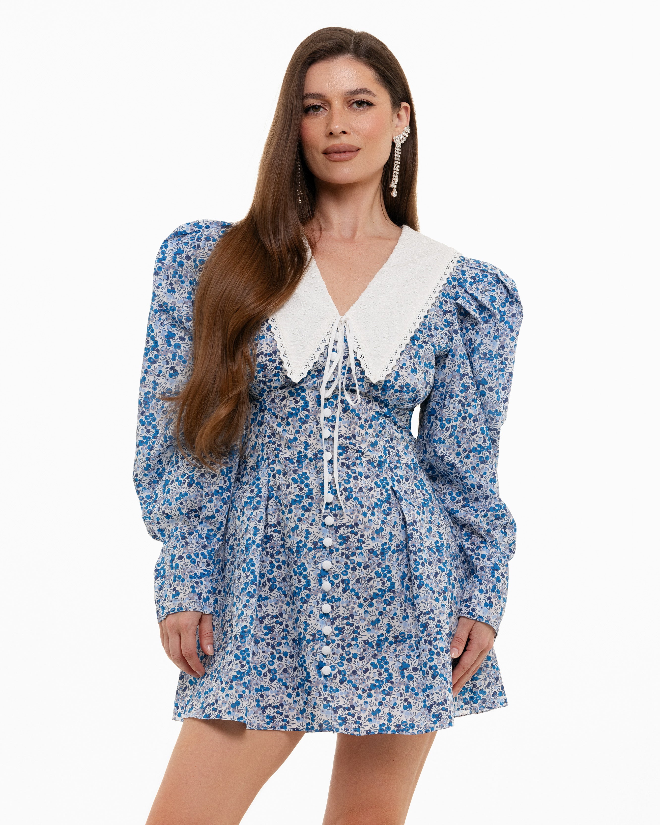 Batiste mini dress with white collar