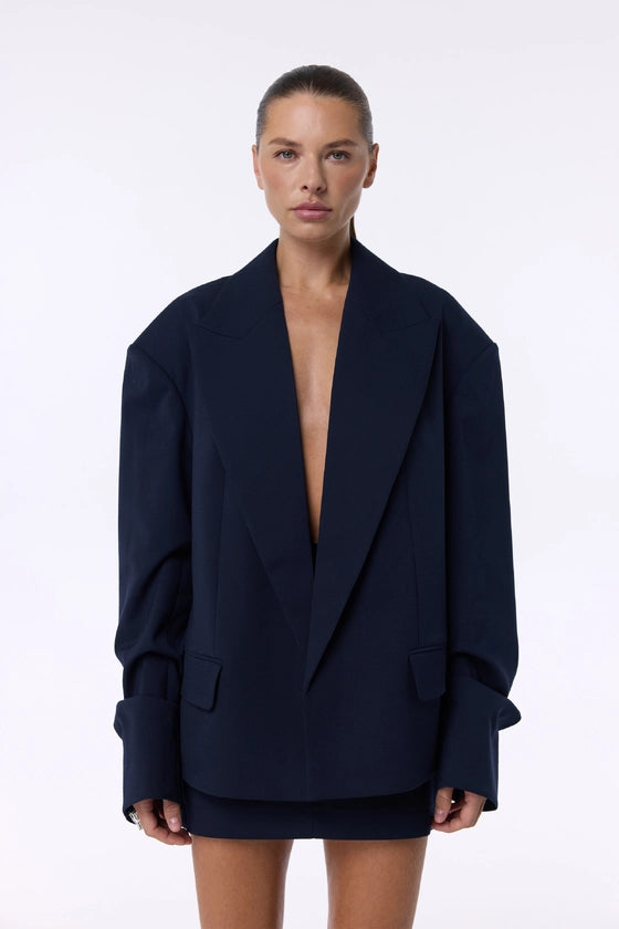 Жакет вовняний оверсайз зі збіркою на рукаві - фото 3