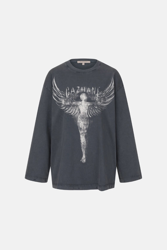 Vintage-style long-sleeve shirt with "Angel" print