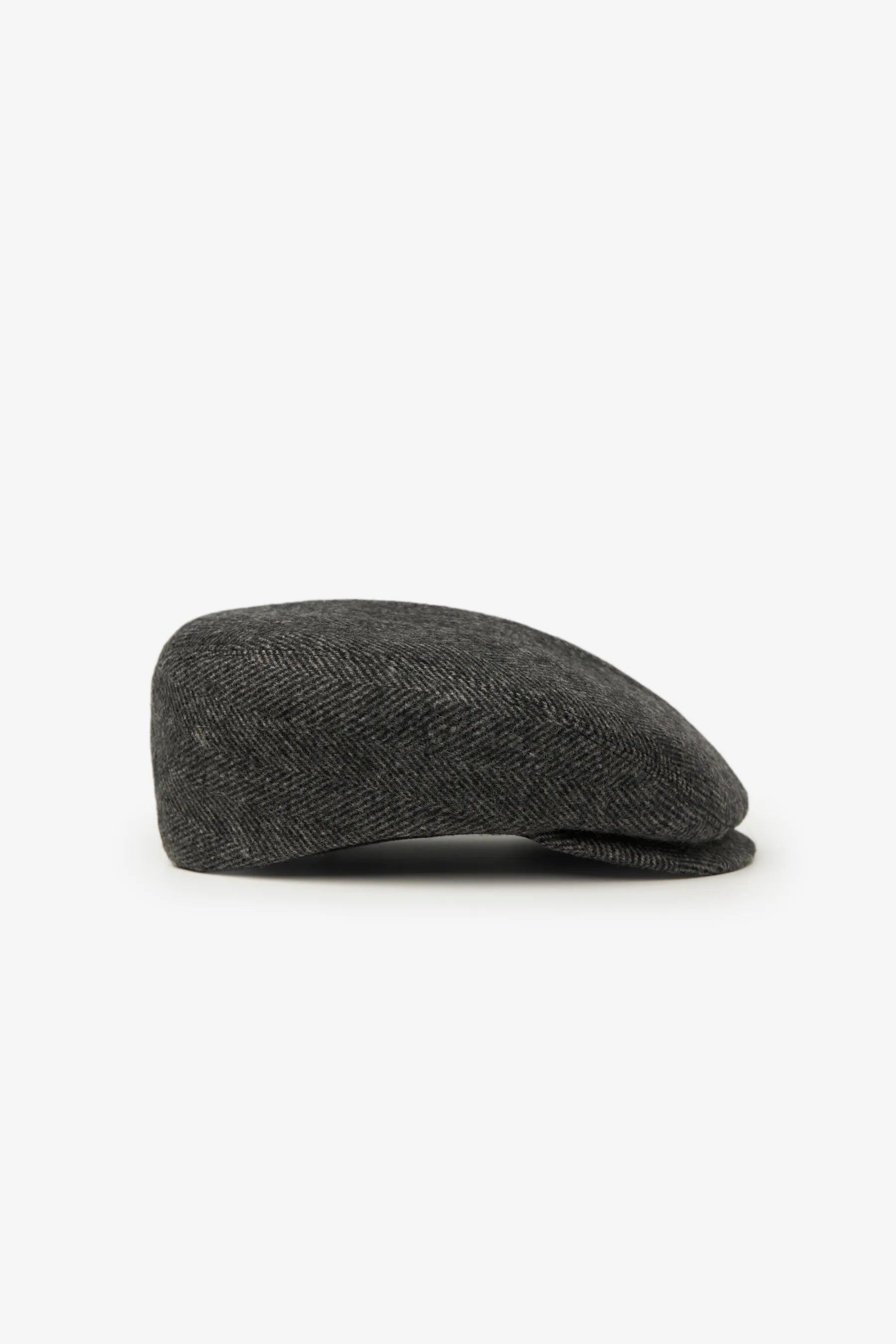 Flat Wool Cap – Grey Herringbone