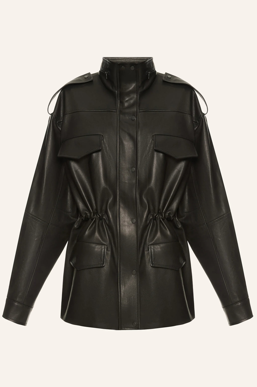 Black leather parka