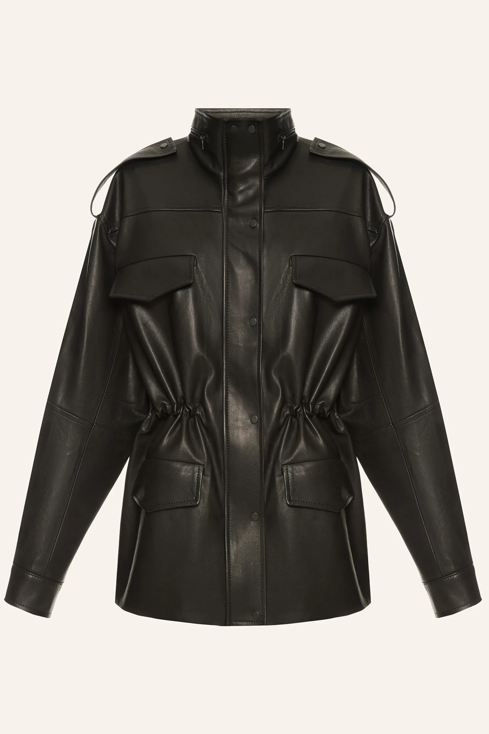 Black leather parka