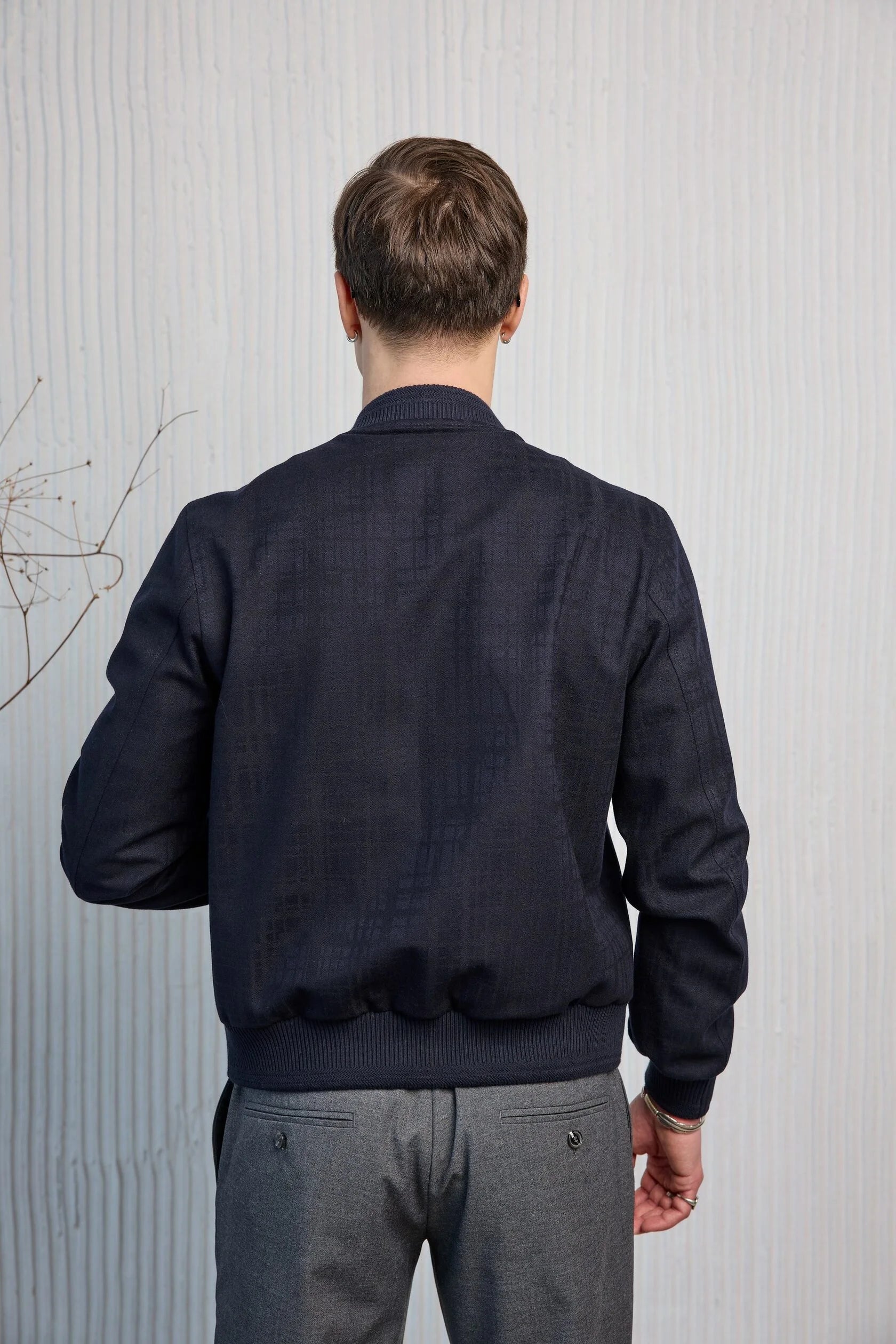 Storm System wool bomber jacket, navy blue