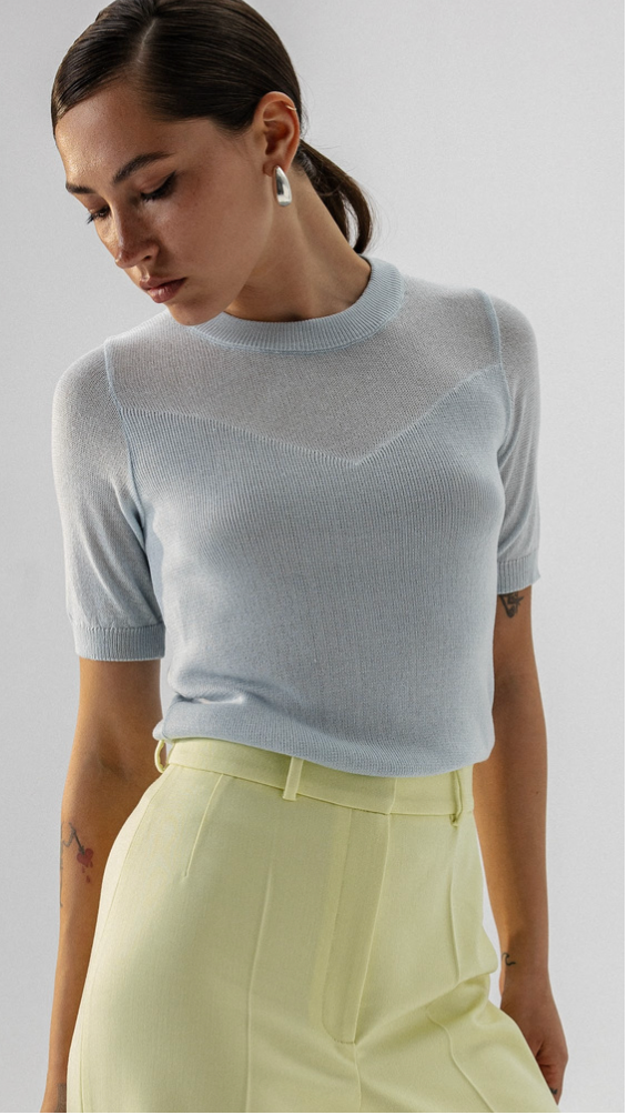 ВʼЯЗАНA ФУТБОЛКА CLASSIC KNIT V НЕБЕСНА - фото 2