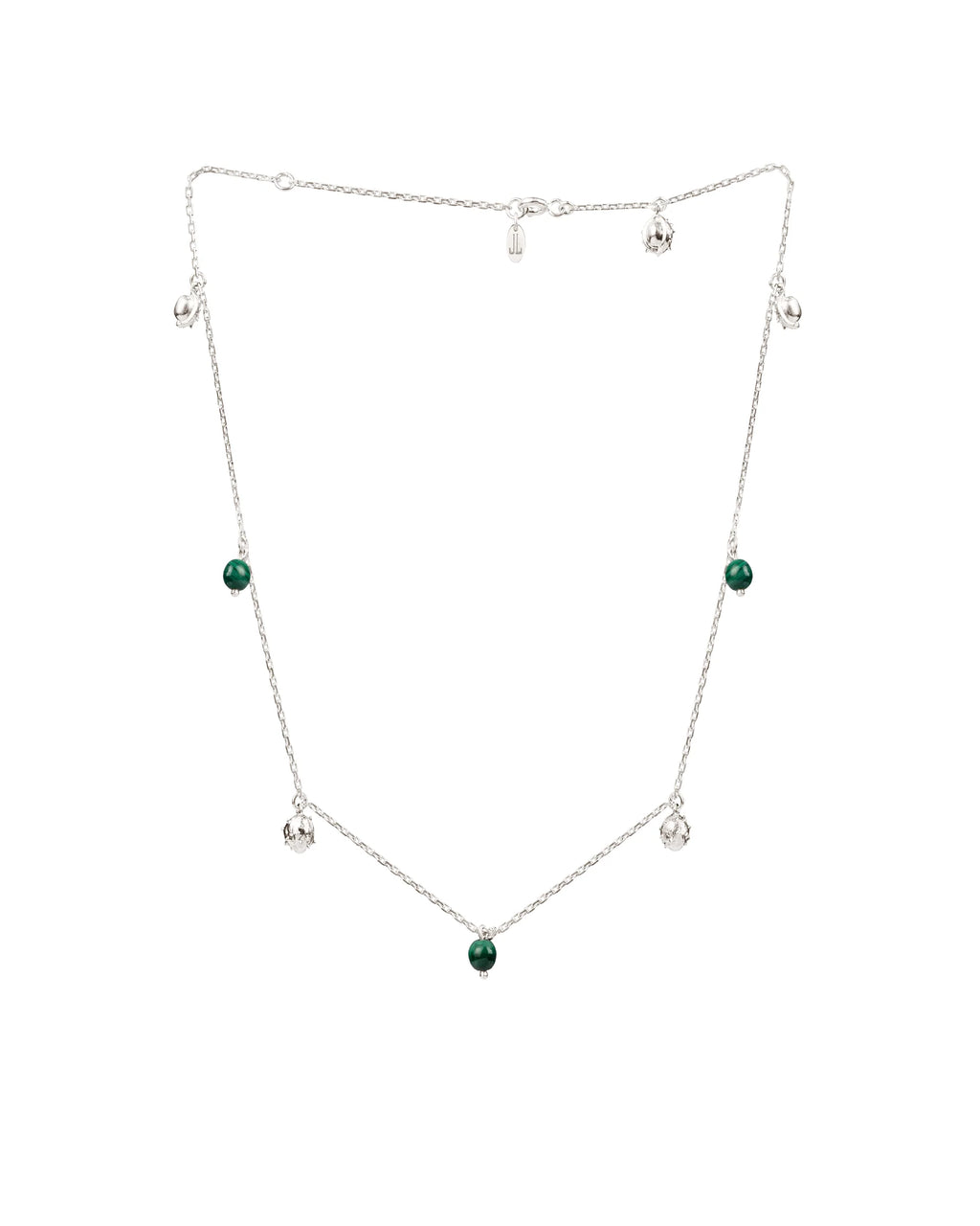 K10s Choker with eight chestnuts made of 925° silver and malachite / length 32-36 cm