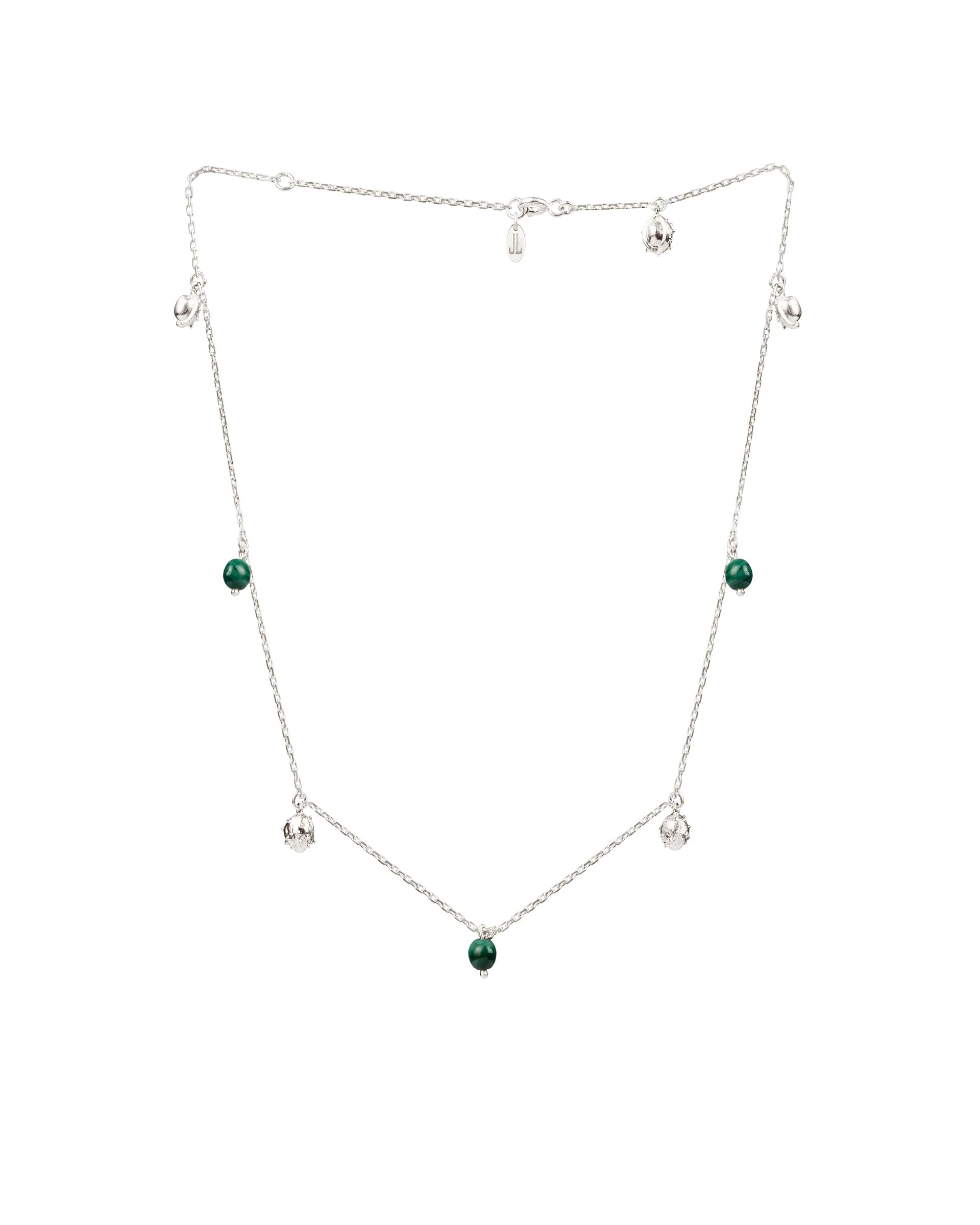 K10s Choker with eight chestnuts made of 925° silver and malachite / length 32-36 cm