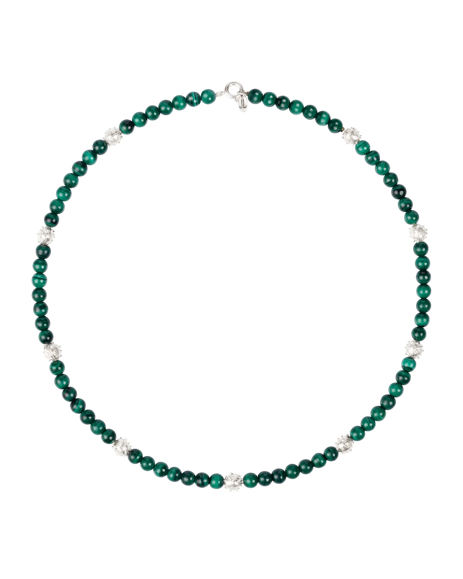 K12s Necklace with nine chestnuts made of 925° silver and malachite / length 36 cm