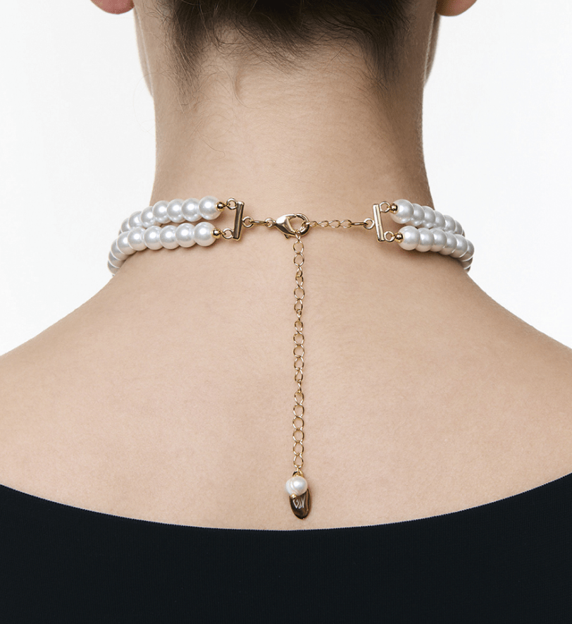 Чокер Grains De Verre "2 ROWS" з білих керамічних бусин Gold