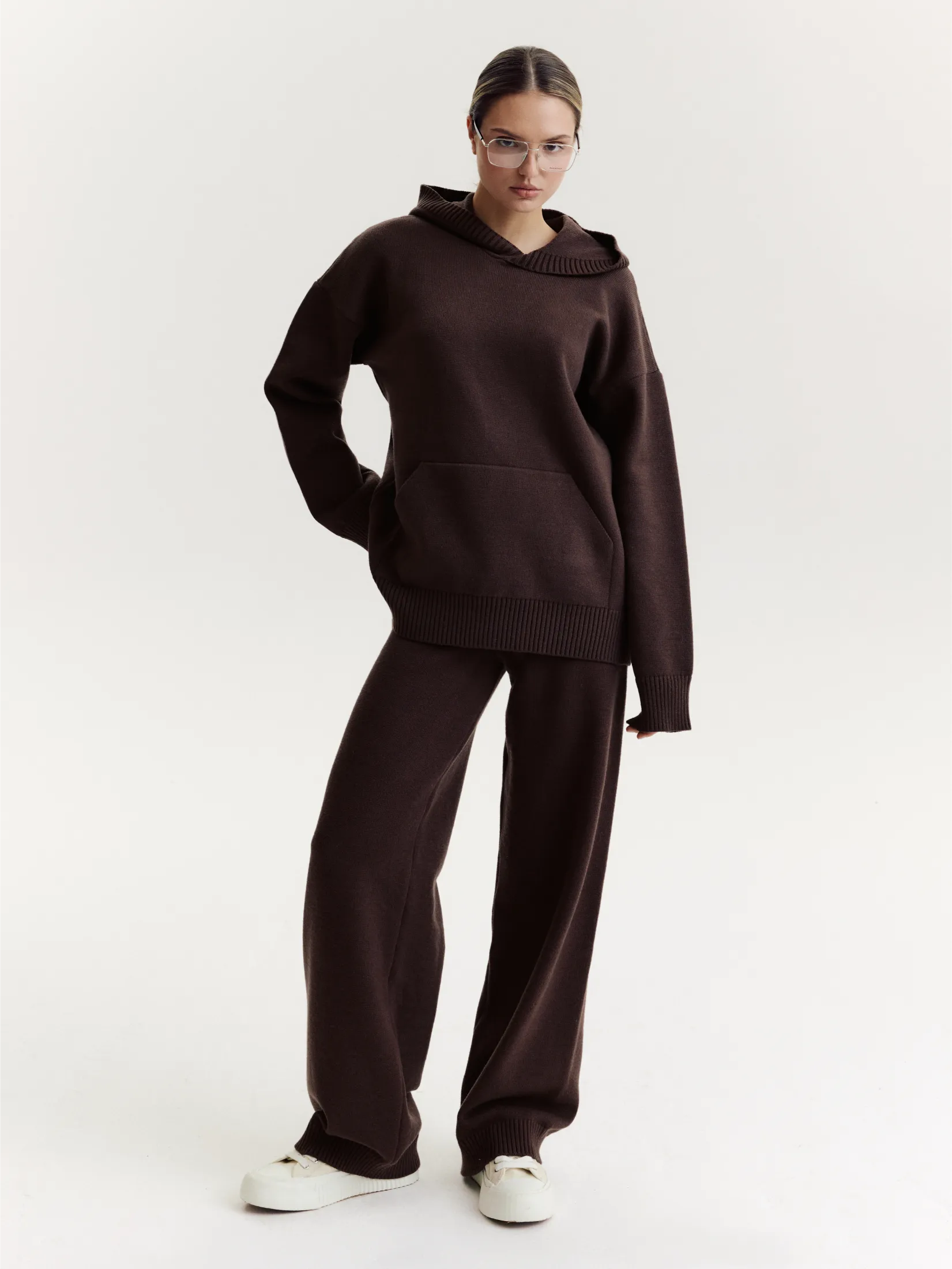 KNIT SET suit with elongated hoodie