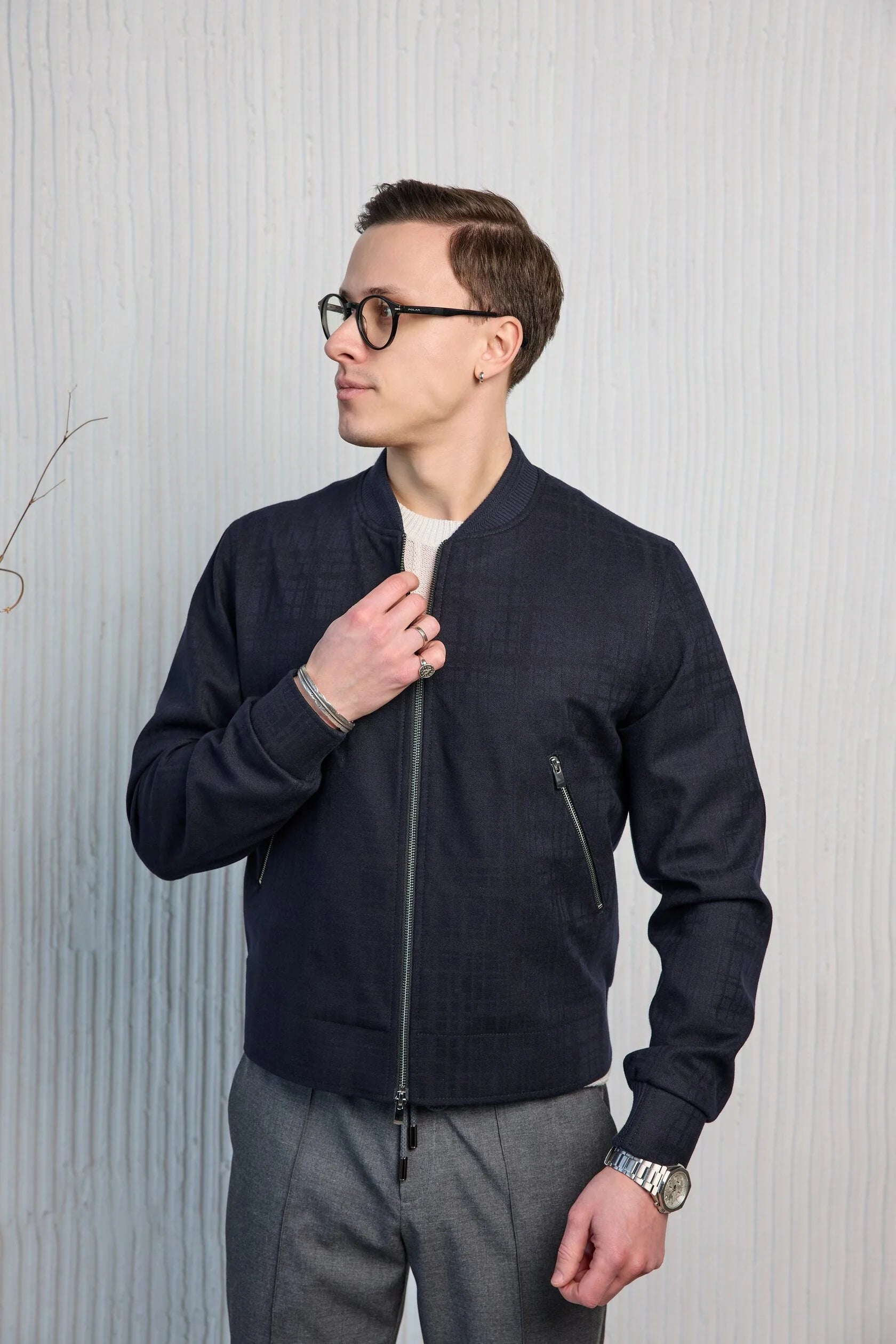 Storm System wool bomber jacket, navy blue