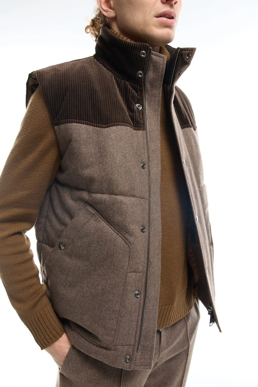 Wool vest with corduroy inserts (brown)