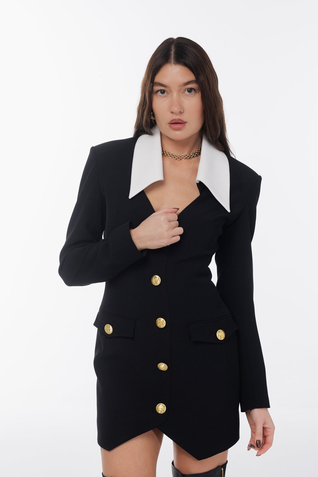 КОРОТКА ДВОКОЛІРНА СУКНЯ З КРЕПУ