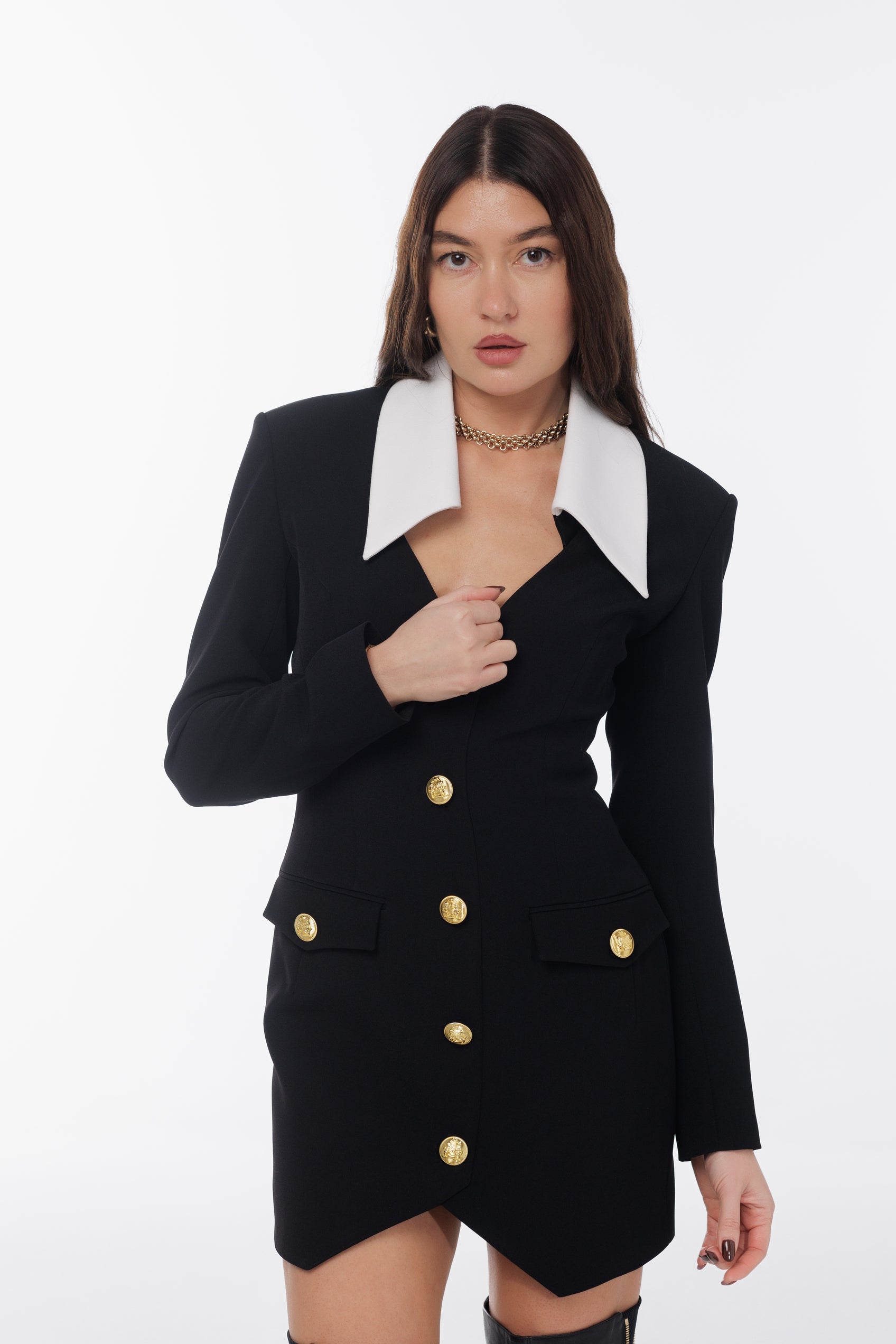 КОРОТКА ДВОКОЛІРНА СУКНЯ З КРЕПУ