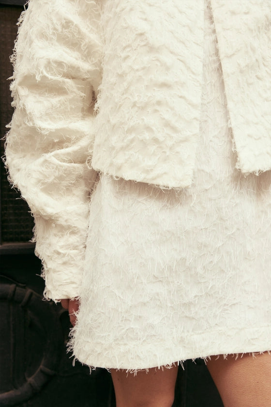 Fluffy bomber jacket with gathered sleeves