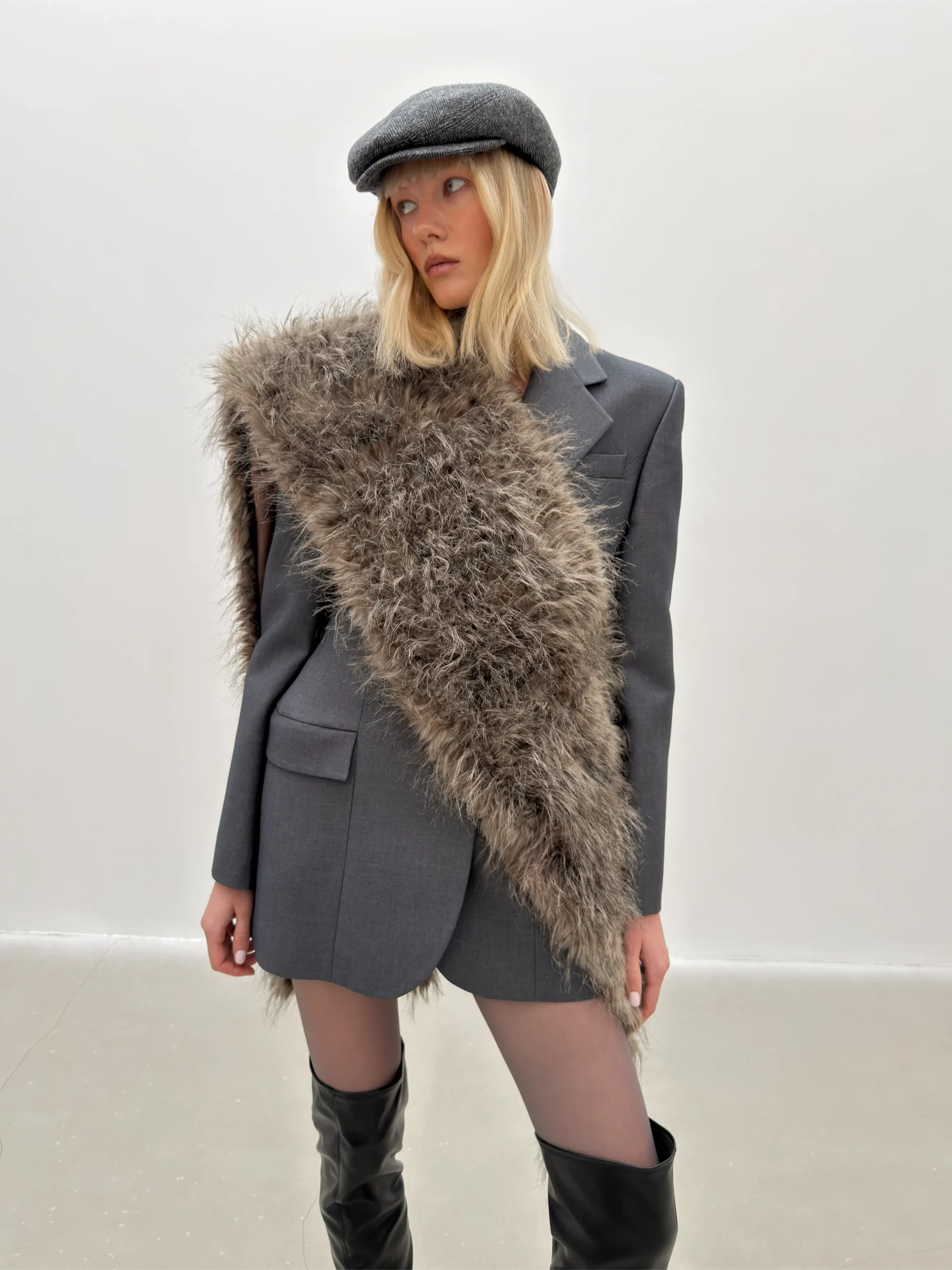 Flat Wool Cap – Grey Herringbone