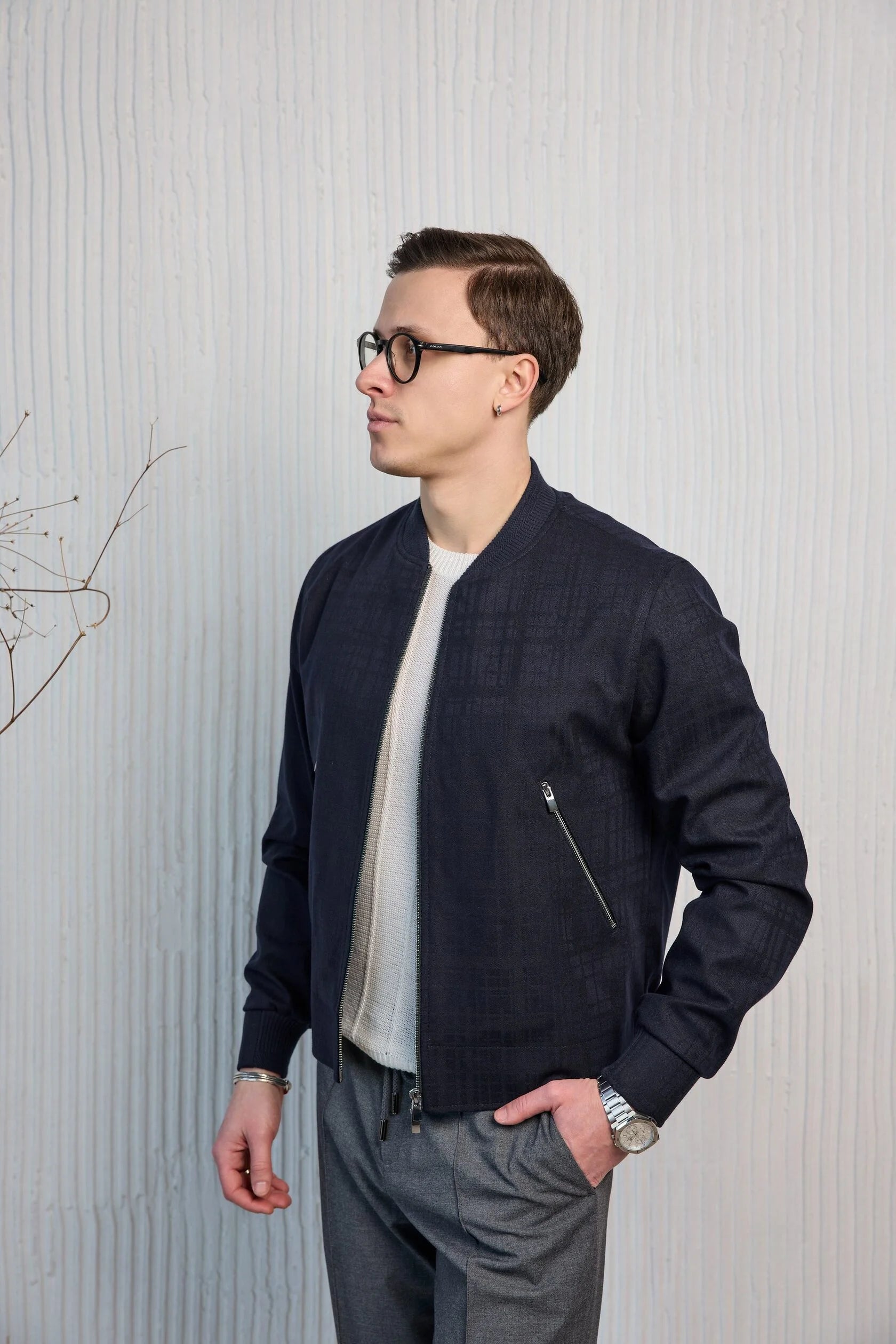 Storm System wool bomber jacket, navy blue
