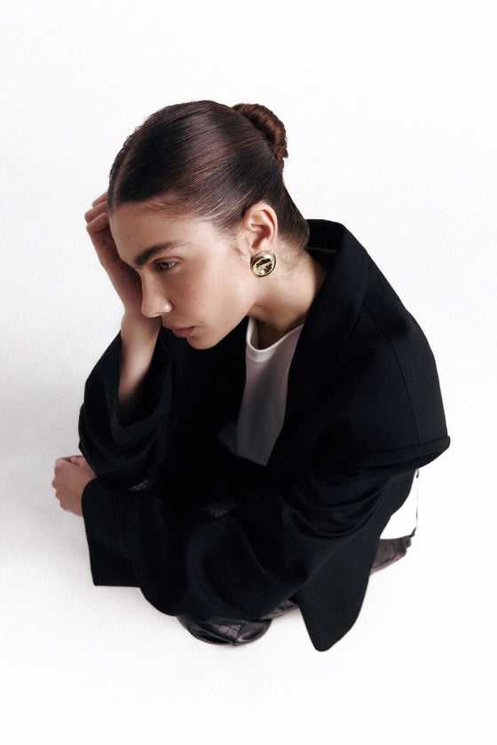 Жакет вовняний оверсайз зі збіркою на рукаві - фото 5