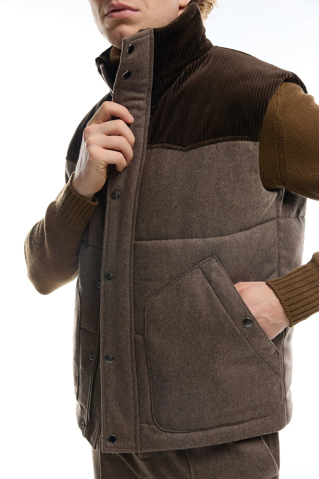Wool vest with corduroy inserts (brown)