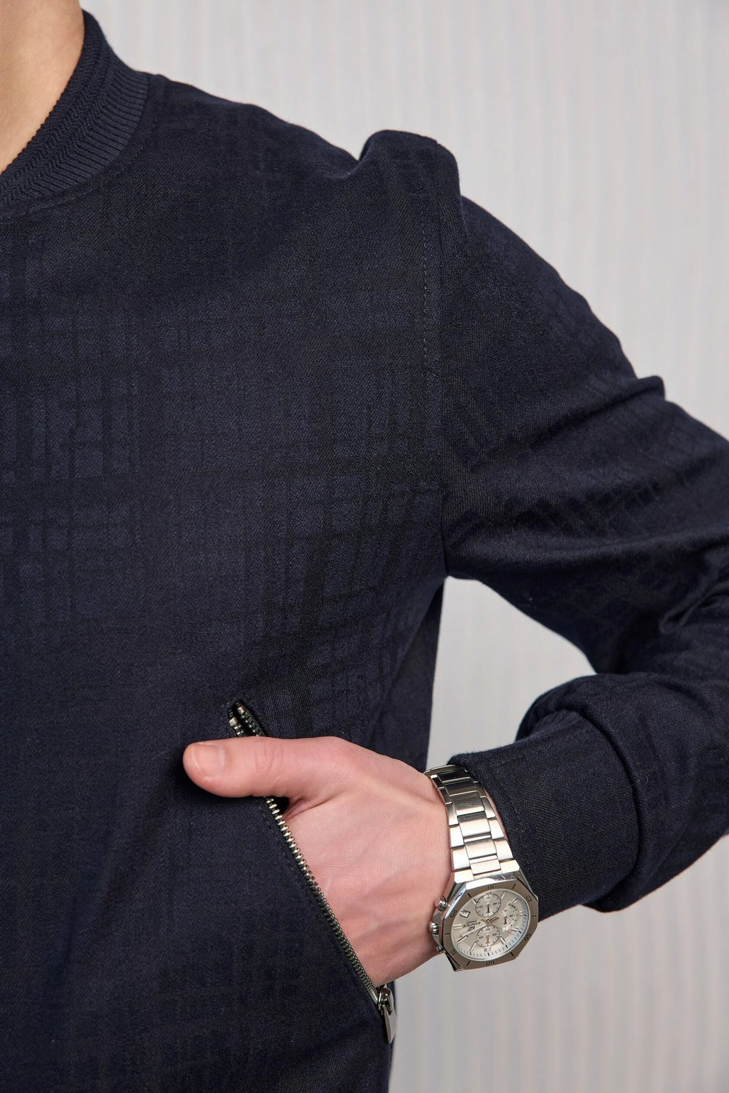 Storm System wool bomber jacket, navy blue