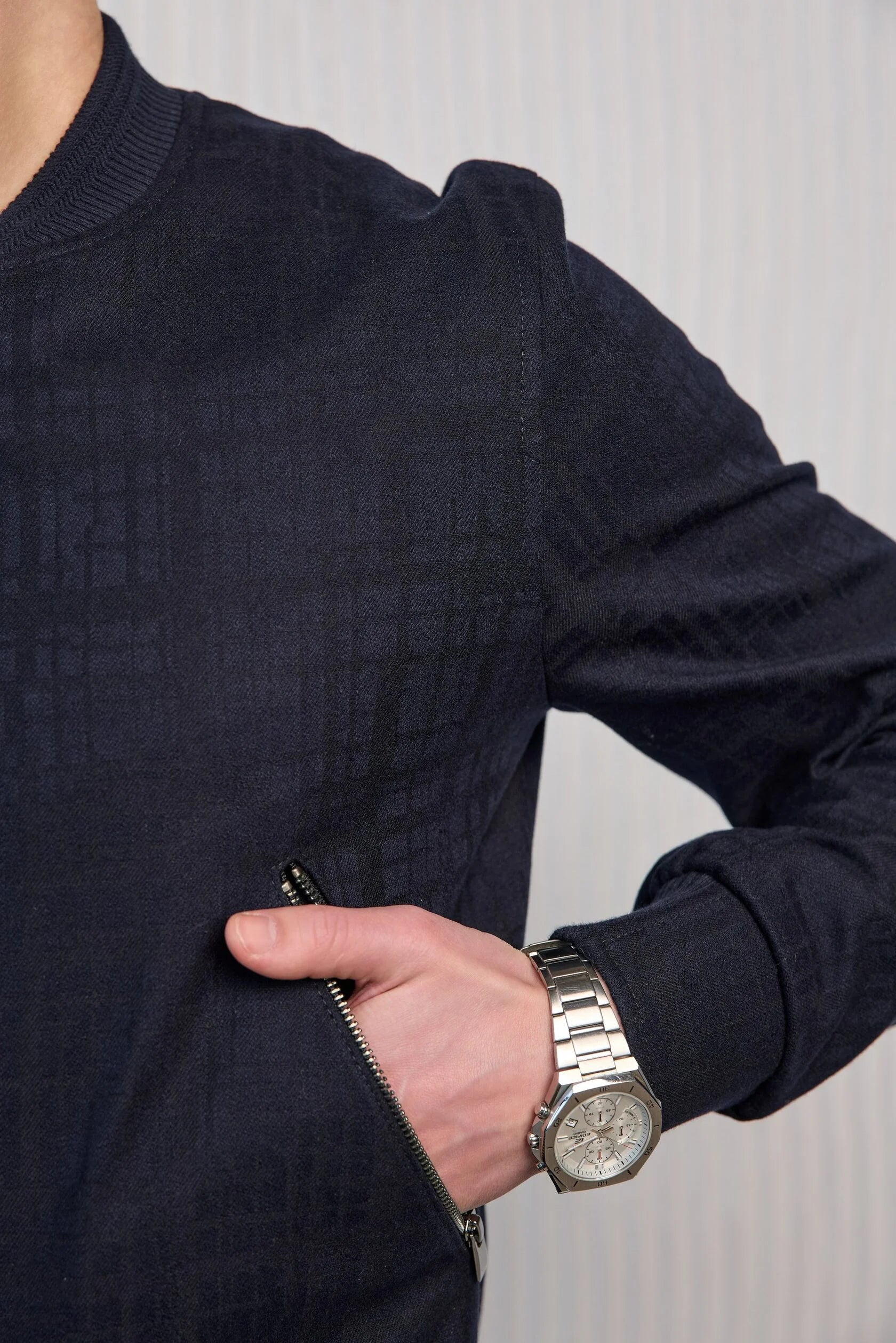 Storm System wool bomber jacket, navy blue