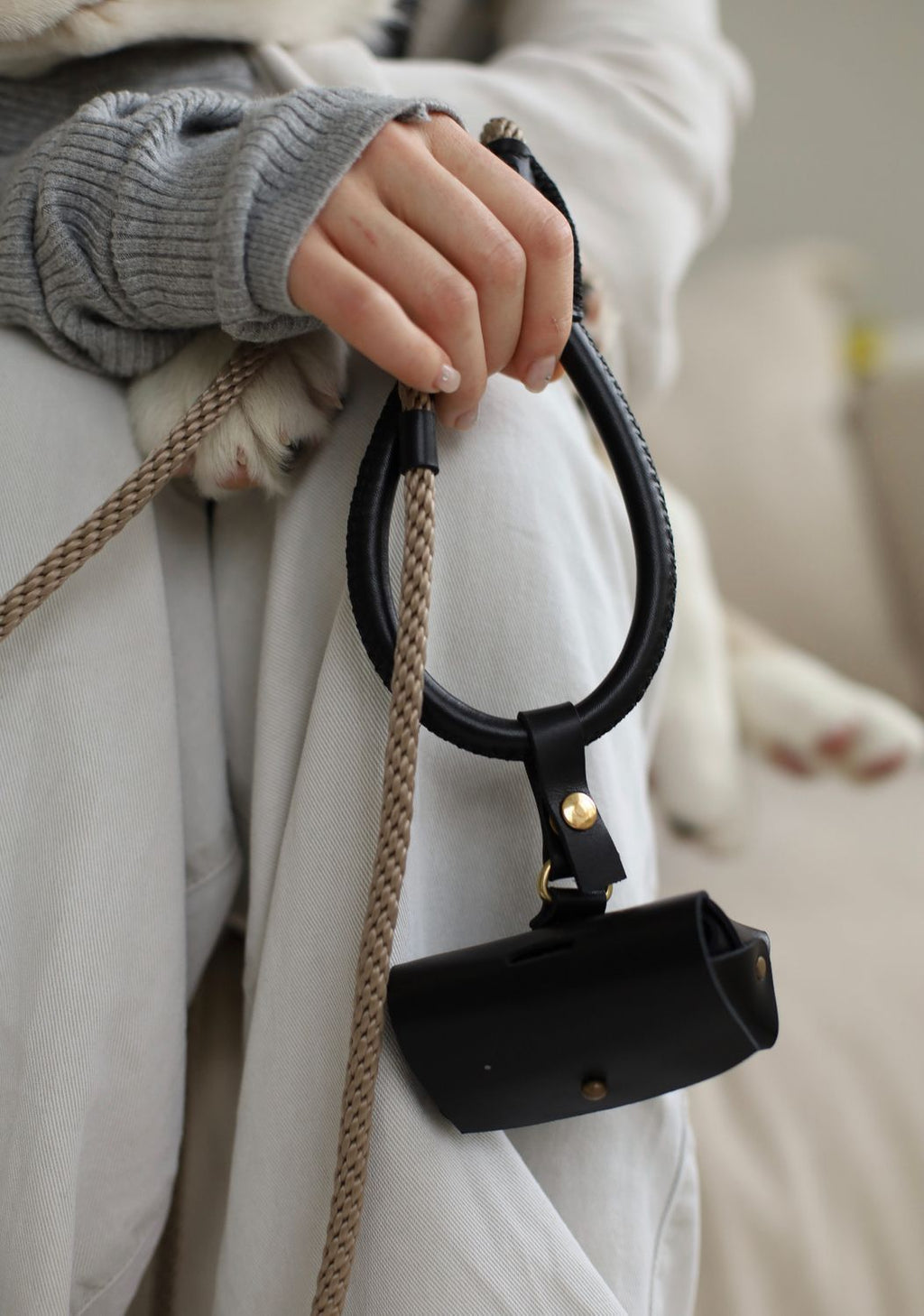 Leather dog dispenser bag "Classy" 