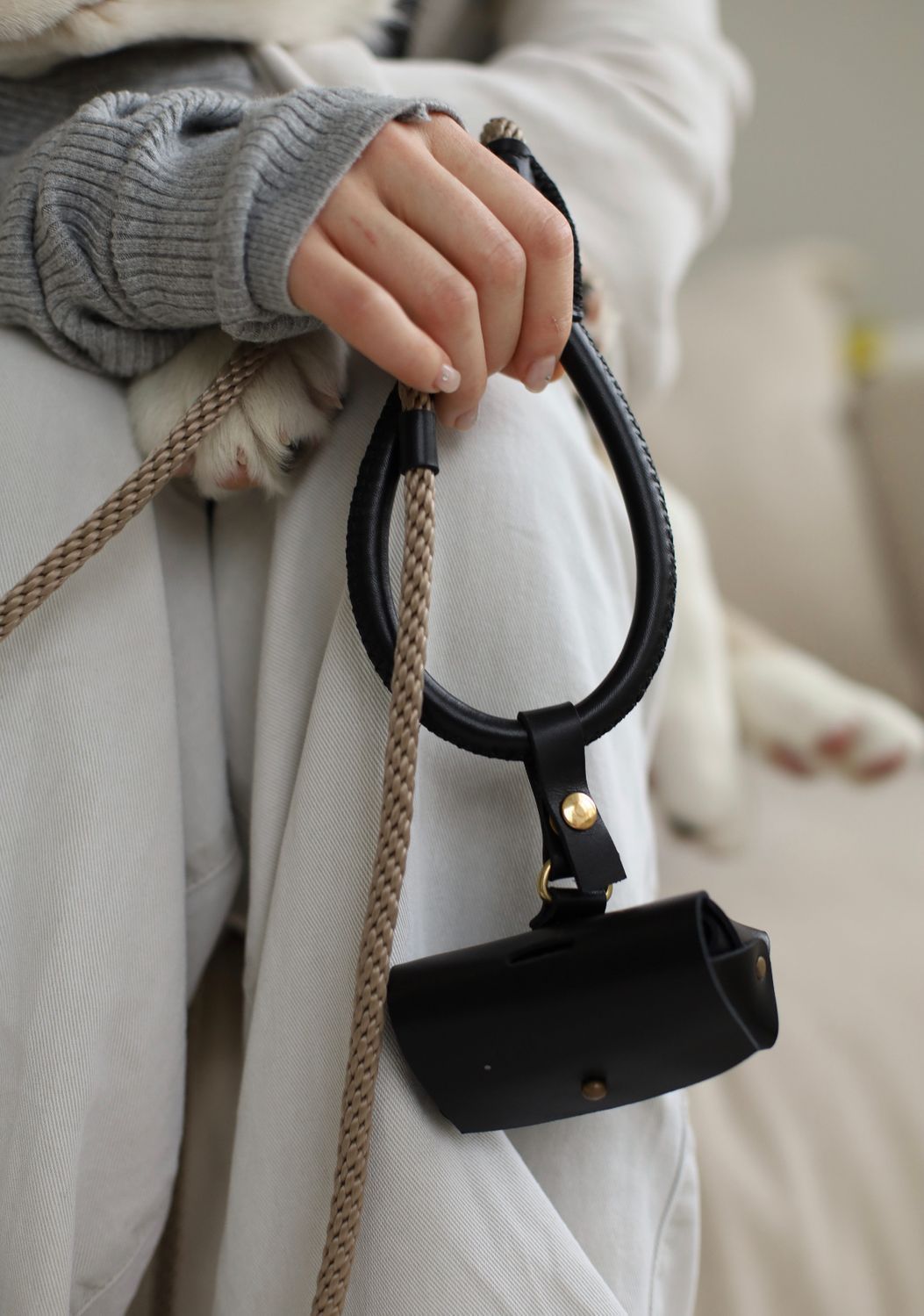Leather dog dispenser bag "Classy" 