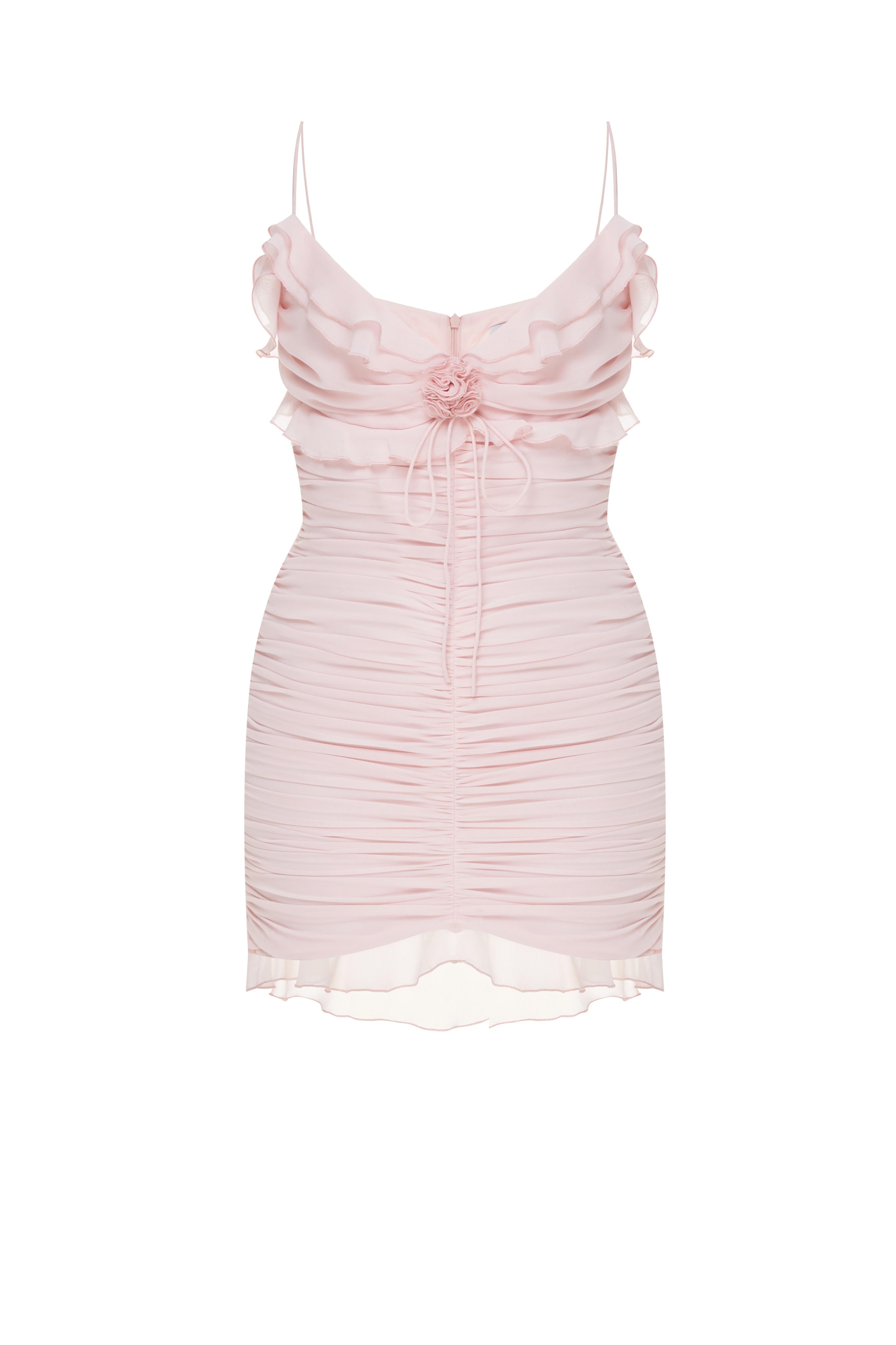 РОЖЕВА КОРОТКА ШИФОНОВА ДРАПІРОВАНА СУКНЯ