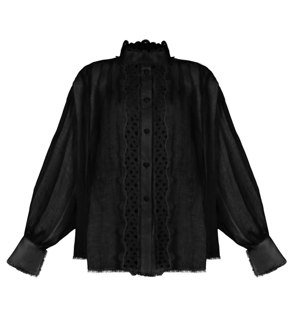 Лонгслів Atelier Handmade повсякденний вільний мереживний black