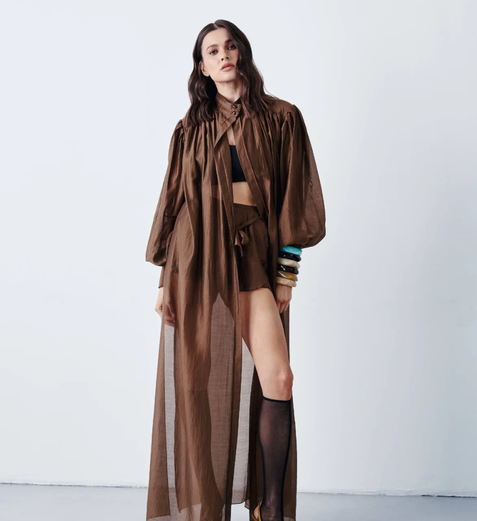 Шорти MERISTRUSS з батисту напівпрозорі коричневі