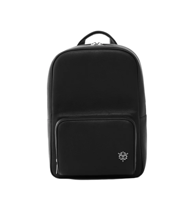 Чорний шкіряний рюкзак HRECHKO з металевим логотипом