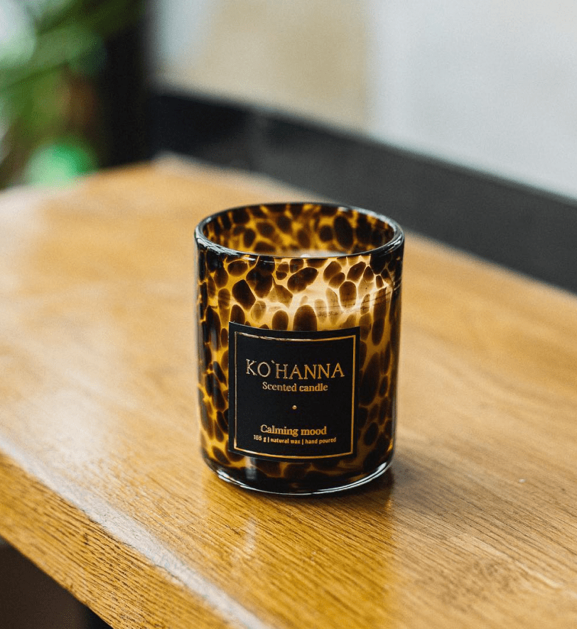 Ароматична свічка KO'HANNA ручної роботи Glass CALMING MOOD Leopard