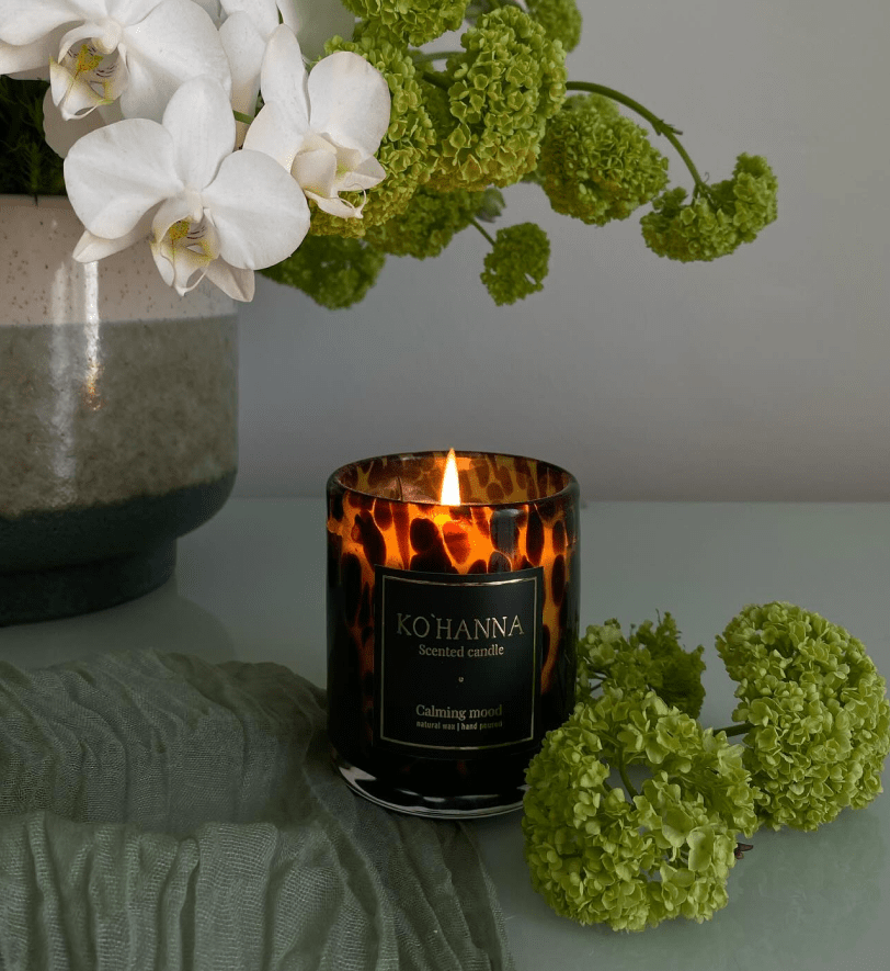 Ароматична свічка KO'HANNA ручної роботи Glass CALMING MOOD Leopard