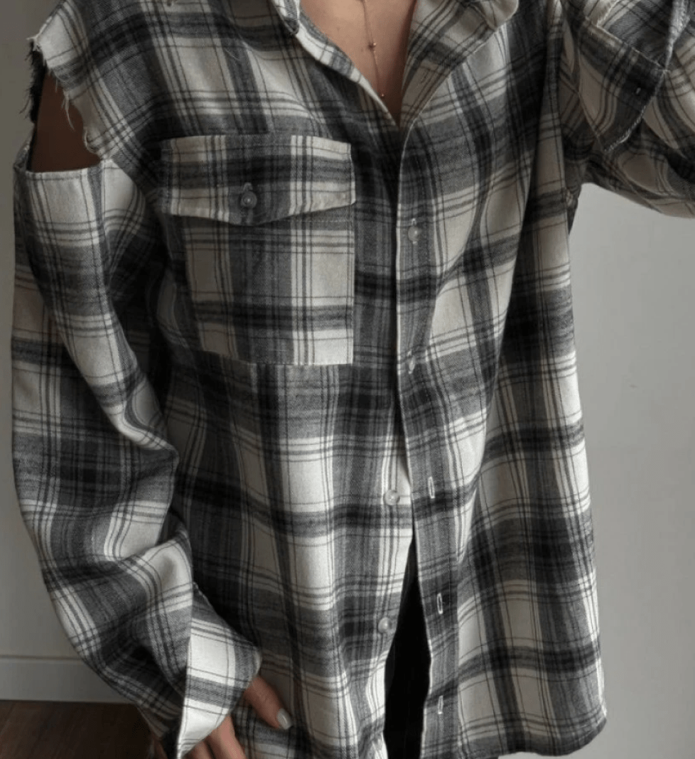 Сорочка BLAZH' картата оверсайз Cut Off Shoulders black and white