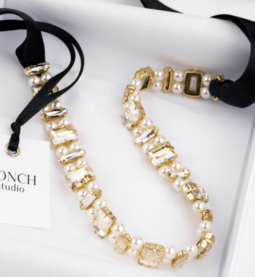 Чокер Honch Studio зі стразами-прямокутниками та перлинами Golden
