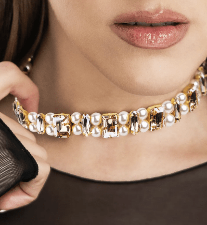 Чокер Honch Studio зі стразами-прямокутниками та перлинами Golden