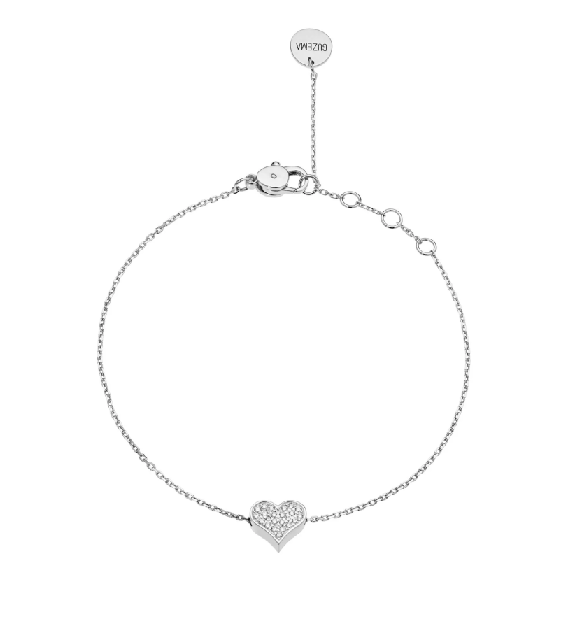 Браслет на застібці GUZEMA, серденько з діамантами White Gold
