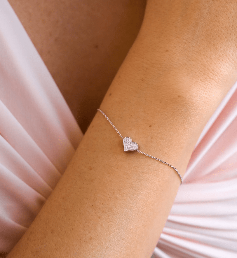 Браслет на застібці GUZEMA, серденько з діамантами White Gold