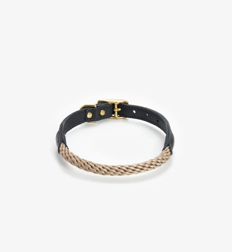 Нашийник CHOUCHOU шкіряний з канатиком для собак "Caviar Terra" чорний