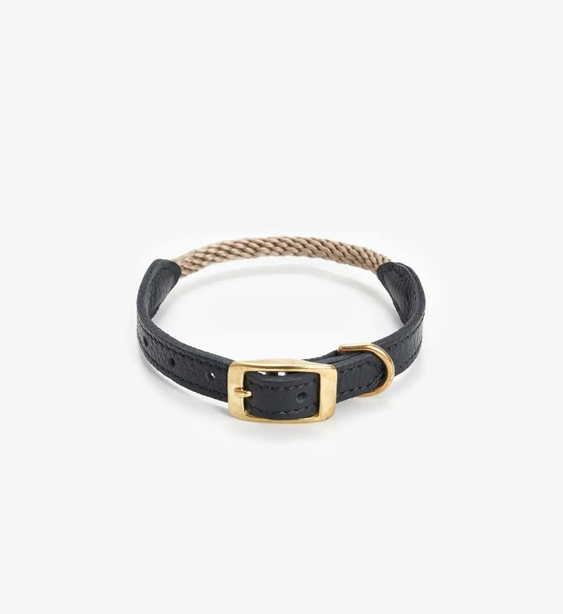 Нашийник CHOUCHOU шкіряний з канатиком для собак "Caviar Terra" чорний