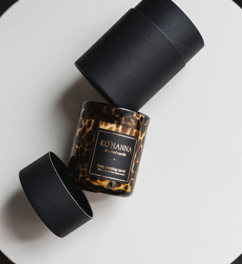 Ароматична свічка KO'HANNA ручної роботи Glass COSY EVENING MOOD Leopard