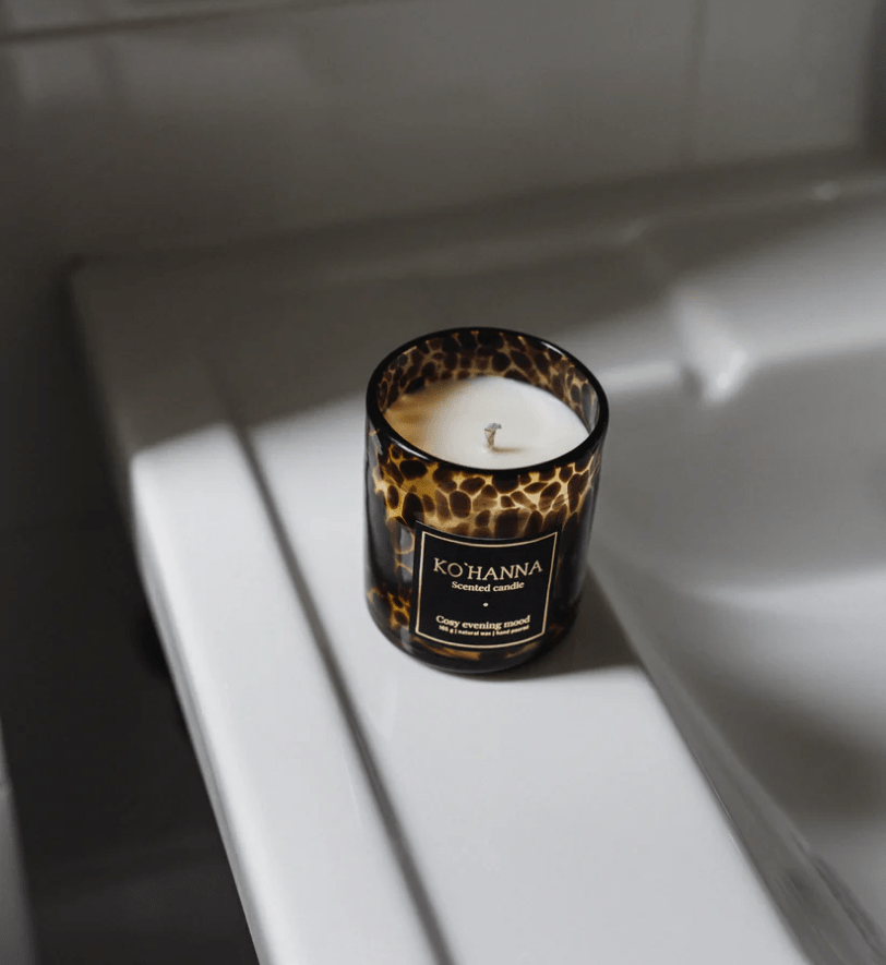 Ароматична свічка KO'HANNA ручної роботи Glass COSY EVENING MOOD Leopard