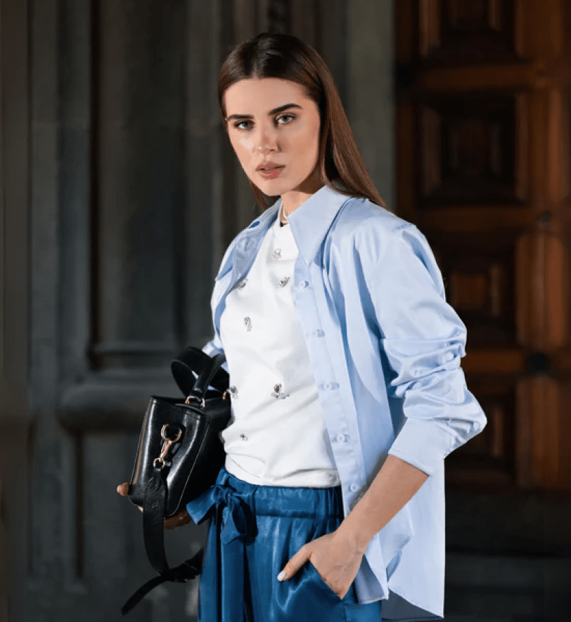 Сорочка бавовняна Honch Studio з акцентним ґудзиком Light Blue
