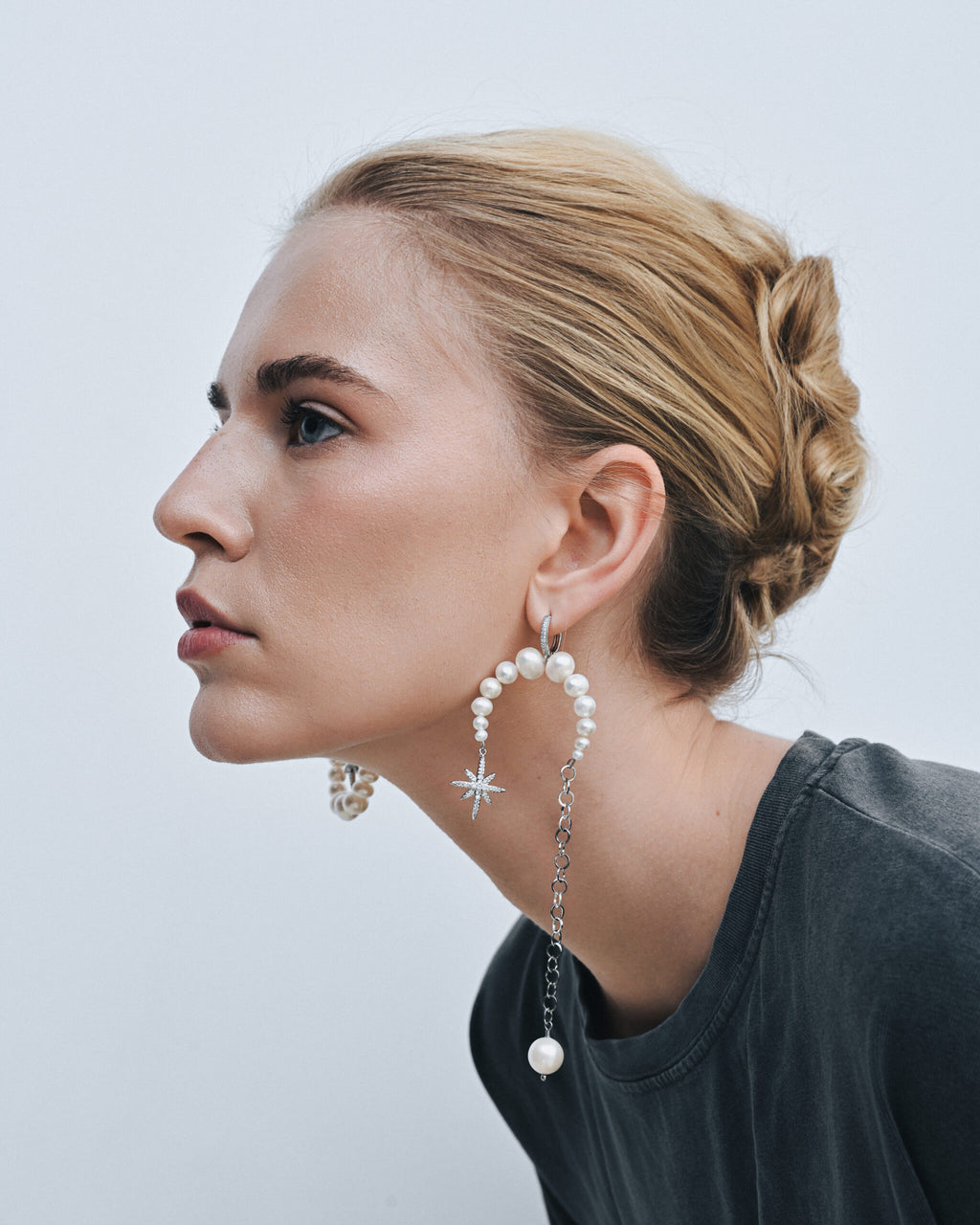 ASYMMETRICAL PEARLS EARRINGS WITH "MORNING STAR" - фото 12