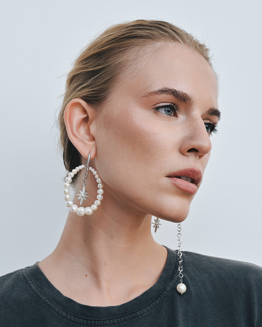 ASYMMETRICAL PEARLS EARRINGS WITH "MORNING STAR" - фото 11