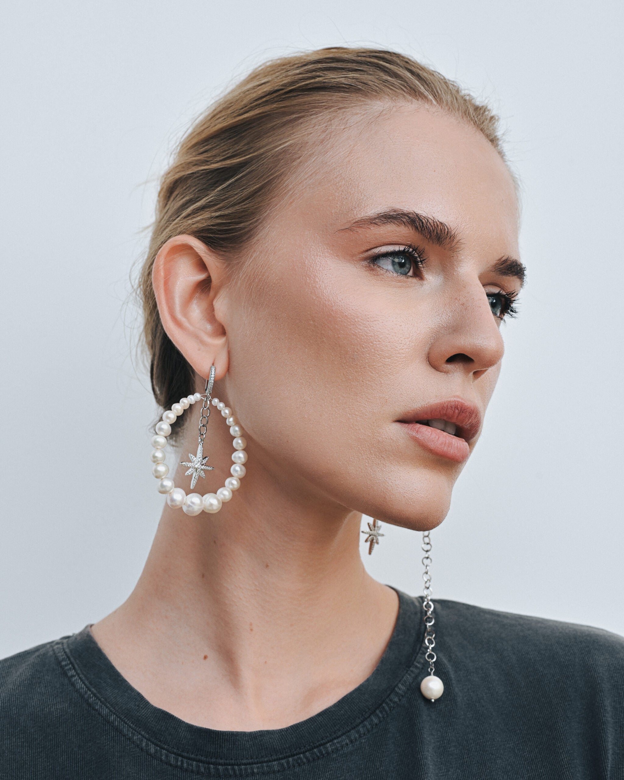 ASYMMETRICAL PEARLS EARRINGS WITH "MORNING STAR" - фото 11