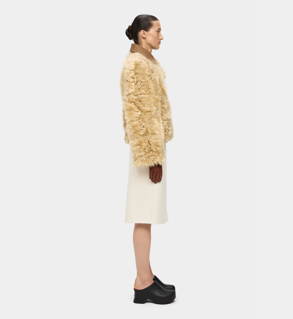 Коротке пальто KULAKOVSKY DERIHA з овчини зі знімним коміром beige