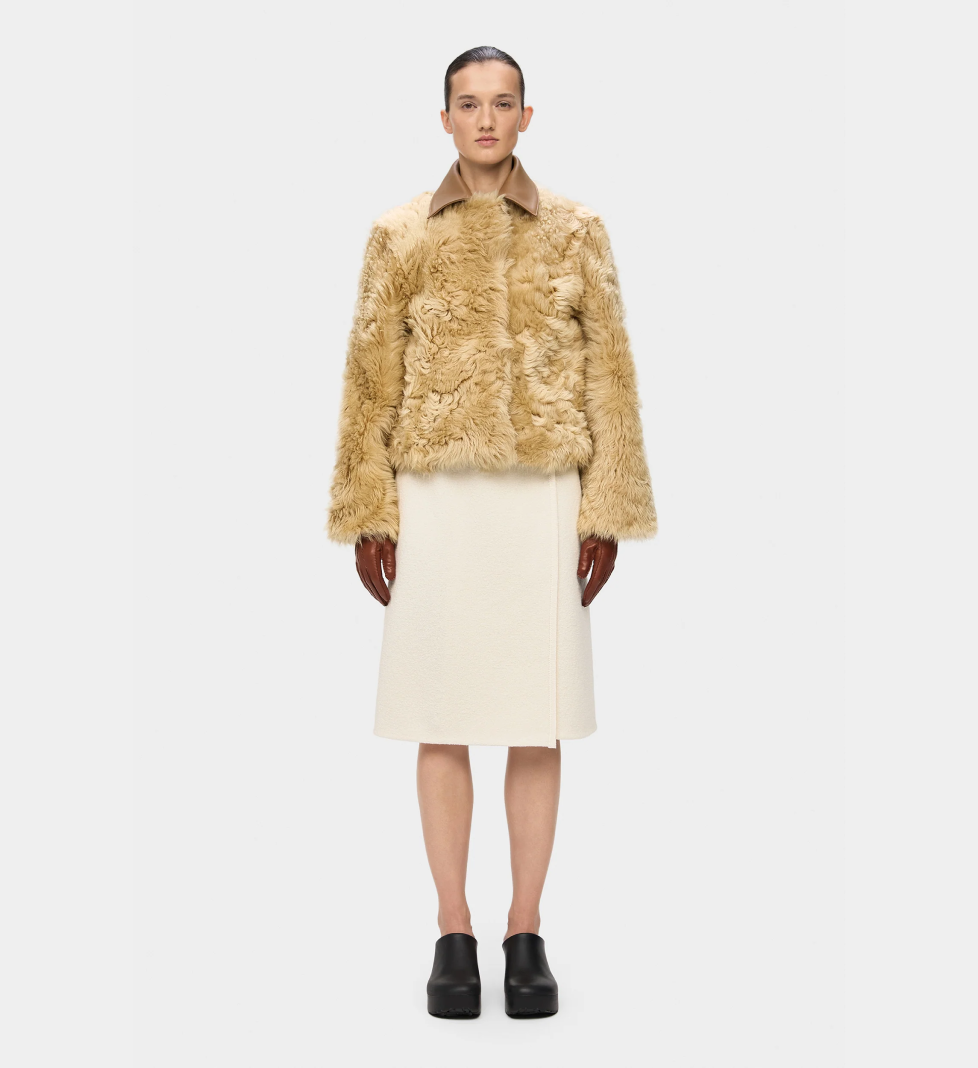 Коротке пальто KULAKOVSKY DERIHA з овчини зі знімним коміром beige