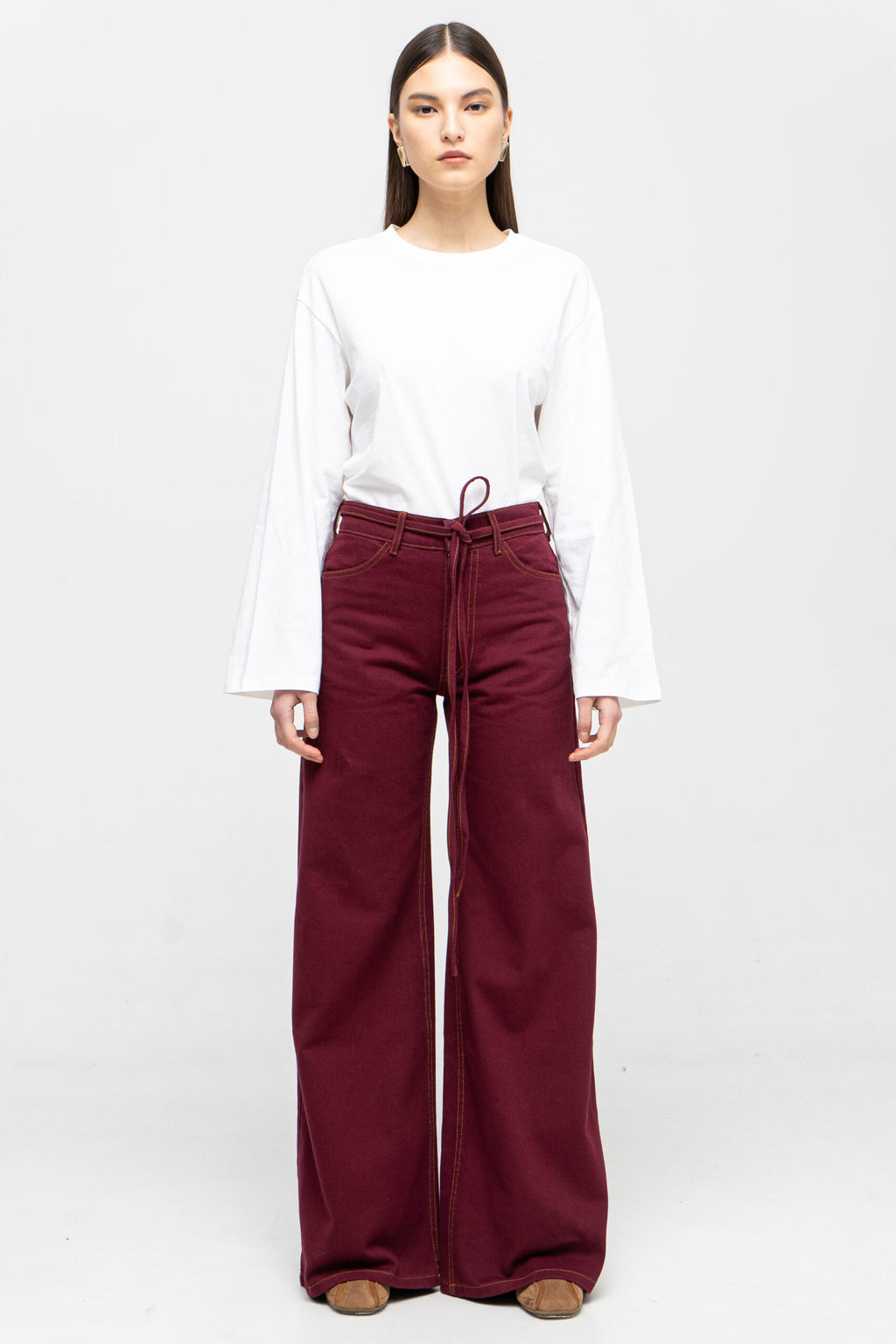 Burgundy Baggy Jeans - фото 1
