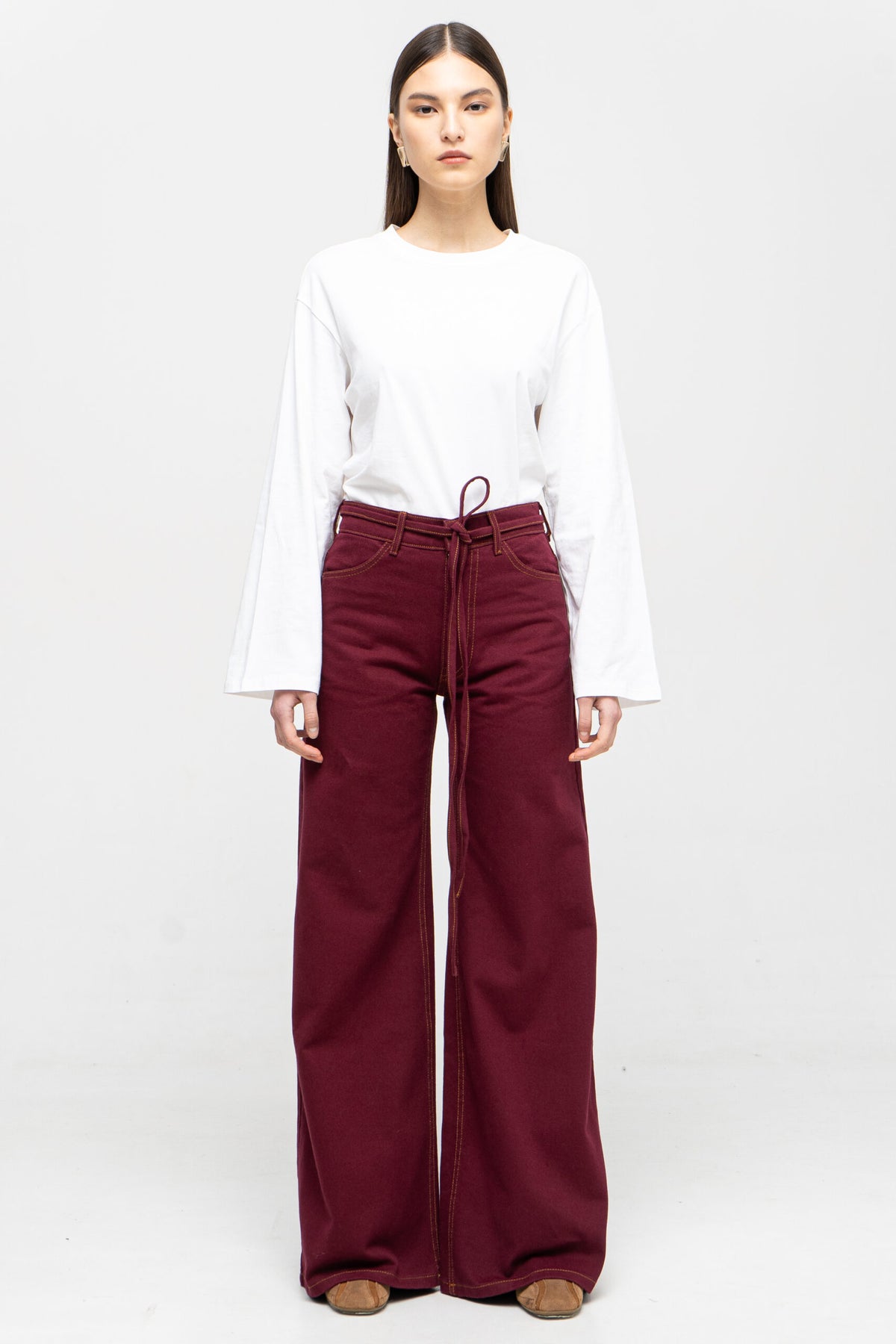 Burgundy Baggy Jeans - фото 1